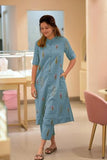 Anni Designer Women'S Rayon Viscose A-Line Printed Kurta With Pant (Barkat Sky Blue_M_Sky Blue_Medium),Sky Blue,M,Rayon Blend,Classic,