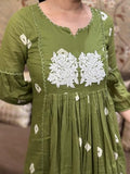 Anni Designer Women'S Rayon Blend Anarkali Printed Kurta With Pant (Anveshi Methi-Vks01_M_Green_Medium),Green,M,,,
