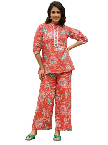 LERIYA FASHION Women's Rayon Printed Regular Kurta Set (LF-W2149&TR1116_Red_3XL)
