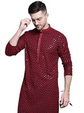 Jompers Mens Sequin Embroidered Pure Cotton Kurtas (Red, M)