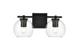 Living District Juelz 2-Light Iron & Glass Bath Sconce In Black/Clear