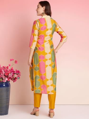 Gosriki Women'S Rayon Blend Straight Printed Kurta With Pant (Surdas Yellow-Vks01-Gs_M_Yellow_Medium),Yellow,,B0DRNMPV1W