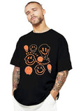 Lookmark Pure Cotton Black Color Printed Half Sleeve Oversized T-Shirt For Men(Mt23-Black-L)