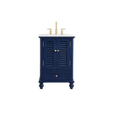 Elegant Decor Rhodes 24 Coastal Solid Wood Single Bathroom Vanity In Blue