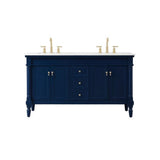 Elegant Decor Lexington 60 Solid Wood Double Bathroom Vanity In Blue