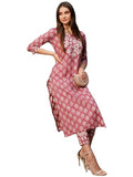 Anni Designer Women'S Cotton Blend Straight Printed Kurta With Pant (Gabri Pink_Xl_Pink_X-Large),Pink,XL