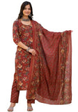 Anni Designer Women'S Cotton Blend Printed Straight Kurta With Pant & Dupatta (Gla Maroon_M_Maroon_Medium),Maroon,M