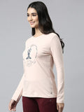 Enamor Essentials Full Sleeve Round Neck Slim Fit Stretch Cotton Lounge Tshirt For Womens-E157 (E157_Rosewater_Xl)