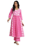 Libas Pink Floral Printed Panelled A-Line Kurta With Printed Palazzo
