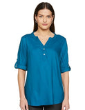 Fyltr Women'S Fashion V-Neck Top With Roll-Up Sleeves,Mediterannean Blue,Mediterannean Blue,Xl