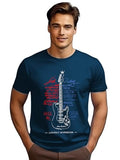 Adro Guitar Design Printed T-Shirt For Men - 100% Cotton, Regular Fit, Soft Breathable Fabric | Rn23-M-Gtr-Sb-2Xl Teal
