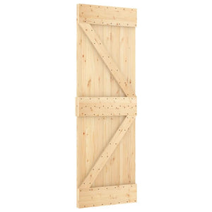 Vidaxl Narvik 27.6'X82.7' Solid Pine Wood Sliding Barn Door, Modern Rustic Interior Door For Bedroom Kitchen Closet Garage - Natural Brown, Space-Saving & Easy Install (Without Hardware Kits)