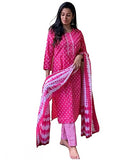 Anni Designer Women'S Cotton Blend Straight Printed Kurta With Pant & Dupatta (Noor Pink_M_Pink_Medium),Pink,M