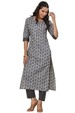 Gosriki Women'S Cotton Blend Printed Straight Kurta With Pant (Twnkl-Grey-Gs_Xxl_Grey_Xx-Large),Grey,2,B0CDCN1GBM