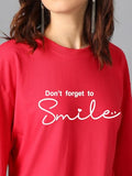KOTTY Women's Printed Typography Round Neck Cotton Blend 3/4 Sleeve T-Shirt(Red M),Scarlet Red