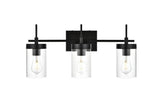 Living District Benny 3-Light Iron & Glass Bath Sconce In Black/Clear