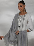 Libas Womens Printed Cotton Blend Straight Kurta With Trousers And Dupatta Off White 2Xl