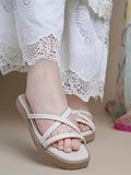 Shoetopia Cross Strap Cream Flats For Women & Girls /Eu39,Cream,6,B0F3181DDM