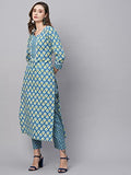 Gosriki Women'S Cotton Blend Straight Printed Kurta With Pant (Vanshi Blue-Gs_Xxl_Blue_Xx-Large),Blue,2,B0C5JQXKXK