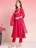 Gosriki Women'S Rayon Blend Anarkali Embroidered Kurta With Pant & Dupatta (Aparnaa Pink-Vks03-Gs_M_Pink_Medium),PINK,,B0DRNMLLPD