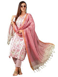 Anni Designer Women'S Cotton Blend Straight Printed Kurta With Pant & Dupatta (Gojari Peach_Xxl_Peach_Xx-Large),Peach,2XL