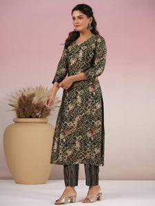 Gosriki Women'S Rayon Blend Straight Printed Kurta With Pant (Kivala Green-Gs_M_Green_Medium),Green,,B0CXPMJGY3