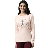 Enamor Essentials Full Sleeve Round Neck Slim Fit Stretch Cotton Lounge Tshirt For Womens-E157 (E157_Rosewater_Xl)