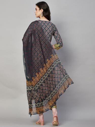 Anni Designer Women'S Rayon Floral Printed Straight Kurta With Pants & Dupatta (Shank-Grey_L_Grey_Large),Grey,L,Rayon Blend,Shank-Maroon_776,