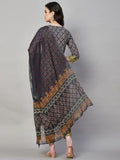 Anni Designer Women'S Rayon Floral Printed Straight Kurta With Pants & Dupatta (Shank-Grey_L_Grey_Large),Grey,L,Rayon Blend,Shank-Maroon_776,