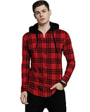 Eyebogler Men Checkered Hooded Neck Red T-Shirt,RedApparel,XL