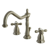 Kingston Brass Ks1998Ax Heritage Widespread Lavatory Faucet With Handle And Brass Pop-Up, Brushed Nickel