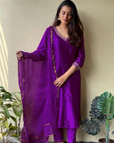 Anni Designer Women'S Cotton Blend Straight Embroidered Kurta With Pant & Dupatta (Bagicha Begani-Nw_S_Begani_Small),Begani,S,,,