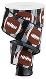 Craig Bachman 2.5 Footballs On Stripe Ribbon: Black & Silver (10 Yards) - Homecoming Sports Gift Wrapping Floral Arrangement Cra