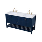 Elegant Decor Theo 60 Steel And Solid Wood Single Bathroom Vanity In Blue