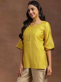 Libas Women'S Silk Blend Solid Straight Kurtis (29150_Yellow Yellow L