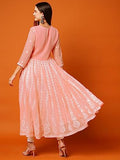 Anni Designer Women'S Georgette Chikankari Embroidered Anarkali Kurti (Kari Peach-Grt_L_Peach_Large),Peach,L,Georgette,Anarkali,