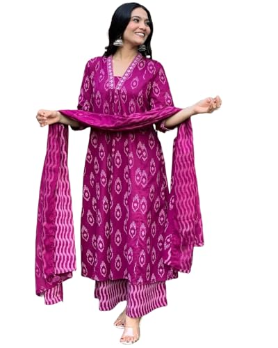 Alvami Women's Viscose Kurta Set (Keval_Pink_New_03 L)