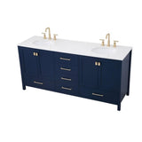 Elegant Decor Irene 72 Solid Wood And Stone Double Bathroom Vanity In Blue
