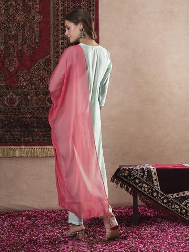 Gosriki Women'S Rayon Blend Embroidered Straight Kurta With Pant & Dupatta (Baad Green-Vks07-Gs_M_Green_Medium),Green,,B0DM1V2RVJ