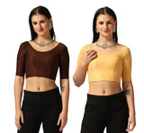 TAGDO Women's Slim Fit Blouse Pack of 2 (COMBO-5058-COF-CRM-34)
