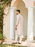 See Designs Men Full Sleeve Pink And Gold Chanderi Silk Sequins Mandarin Collar Side Slit Kurta - Sd2Kt_2421Xl