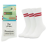 Sir Johnson Socks White Socks With Red Stripes For School Boys & Girls For Age 18 + (Pack Of 3) White School Socks With Re