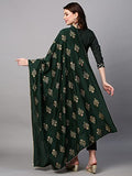 Anni Designer Women'S Cotton Blend Embroidered Straight Kurta With Pant & Dupatta (Mysuru-Dark Green-Nw04_3Xl_Dark Green_Xxx-Large),Dark Green,3XL,,,