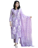 Anni Designer Women'S Cotton Blend Printed Straight Kurta With Pant & Dupatta (Zuri Purple-Vks01_M_Purple_Medium),Purple,M