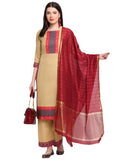 Gosriki Women'S Cotton Straight Kurta With Palazzo & Dupatta (Kpzd-Cot-10007-Beige_L-Go_Beige_Large),Beige,,B09LR3Y5CK