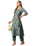 Anni Designer Women'S Cotton Blend Straight Printed Kurta With Palazzo (Kanjirang Blue-Nh_M_Blue_Medium),Blue,M