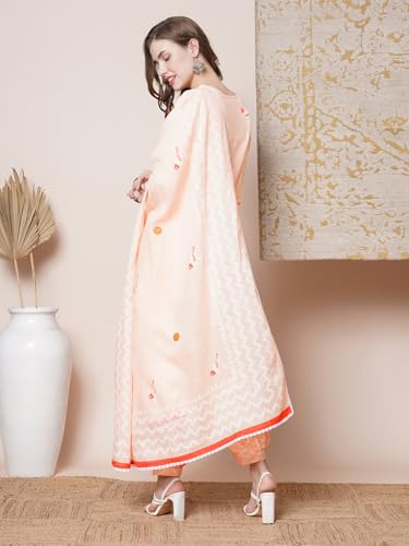 Gosriki Women'S Rayon Blend Straight Hand Block Printed Kurta With Pant & Dupatta (Ragsri Peach-Vks03-Gs_M_Peach_Medium),Peach,,B0DGQQQ24J