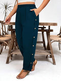 Toplot Women Casual Slanted Pocket Elastic Waist Tapered Pants (Button-Pant-5192-Turquoise-36),Turquoise,36,B0D8748GGM