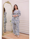 Anni Designer Women'S Cotton Blend Printed Ethnic Co-Ord Set (Yojata Grey_S_Grey_Small),Grey,S,Cotton Blend,Regular,Kurta