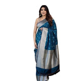 Flosive Womens Barry Blue & Patola Kanjivaram Silk Saree With Blouse